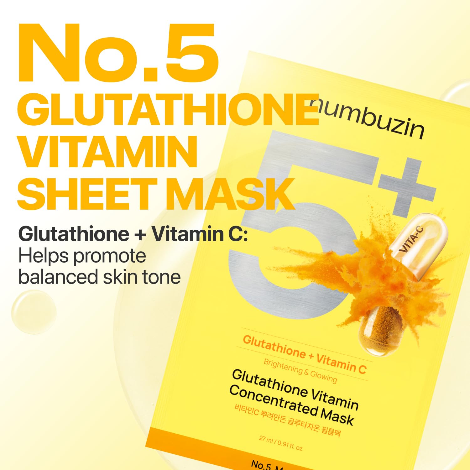[Numbuzin] No.5+ Glutathione Vitamin Concentrated Mask (5ea)