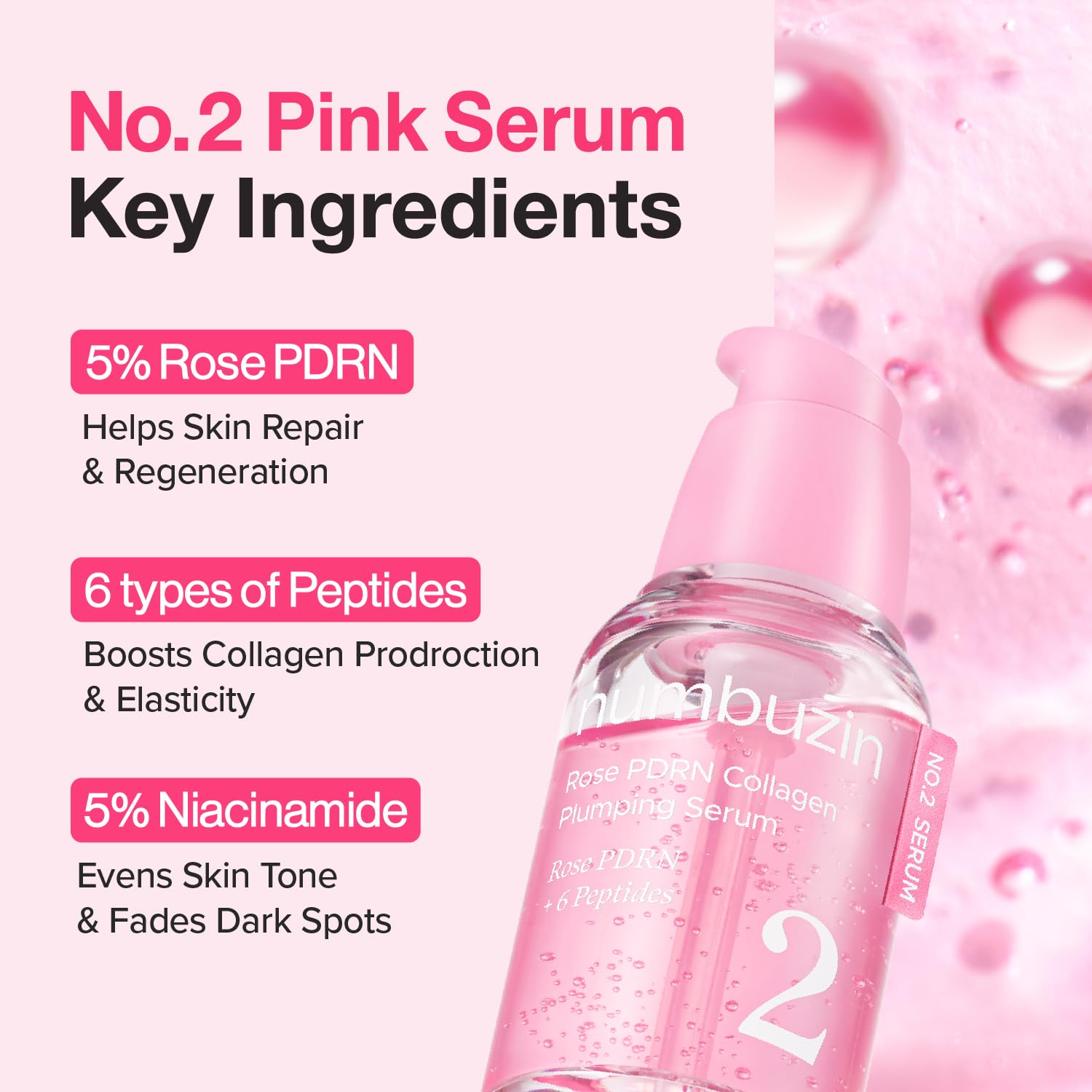 [Numbuzin] No.2 Rose PDRN Collagen Plumping Serum 1.01fl oz (30ml)