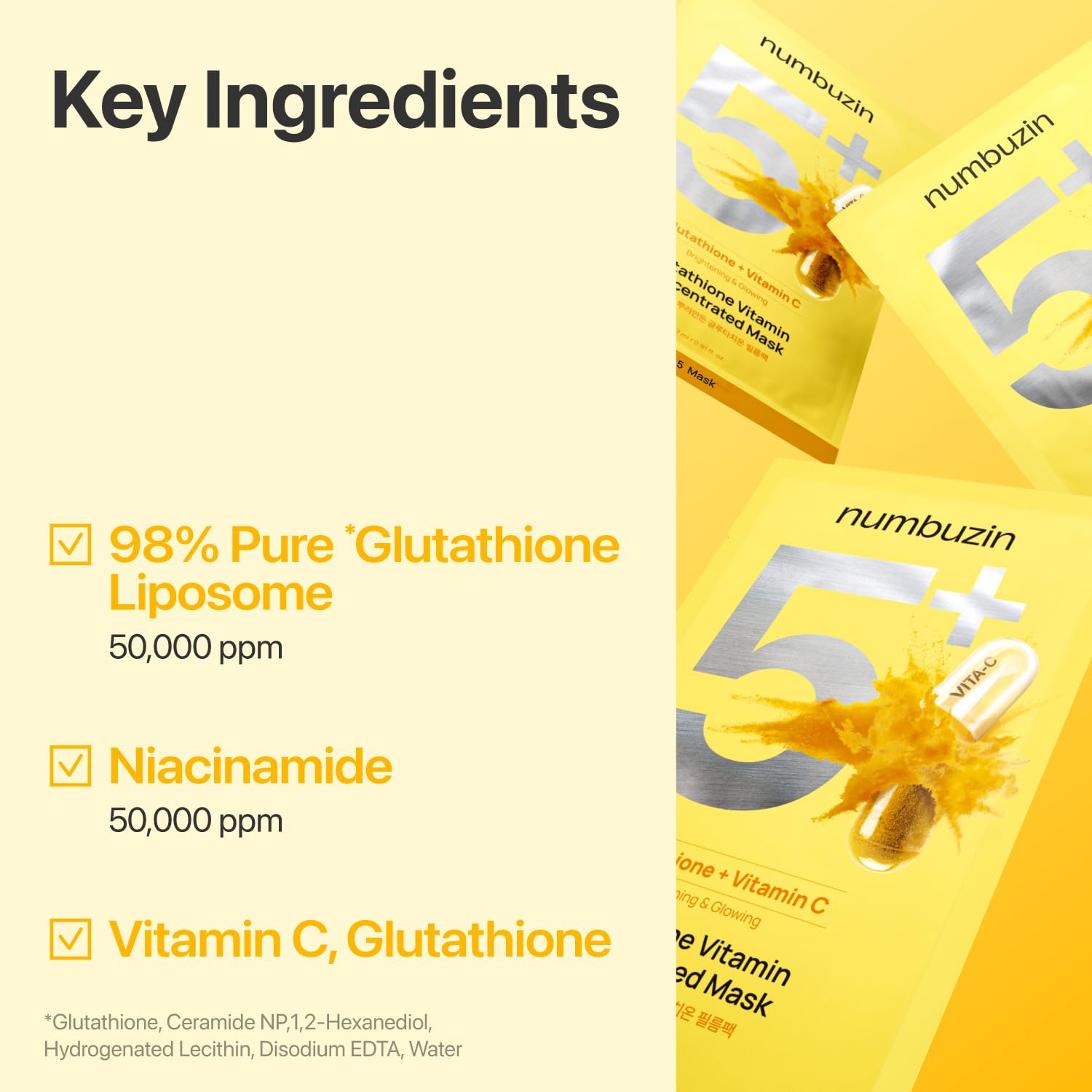 [Numbuzin] No.5+ Glutathione Vitamin Concentrated Mask (5ea)