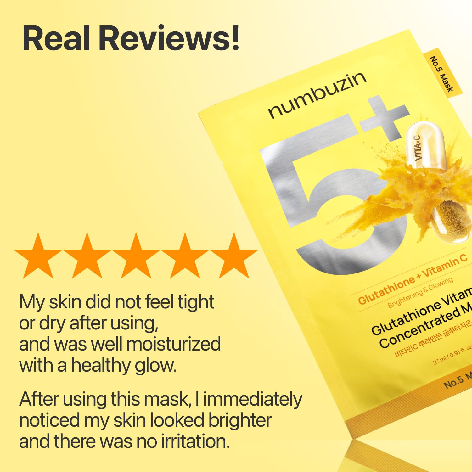 [Numbuzin] No.5+ Glutathione Vitamin Concentrated Mask (5ea)