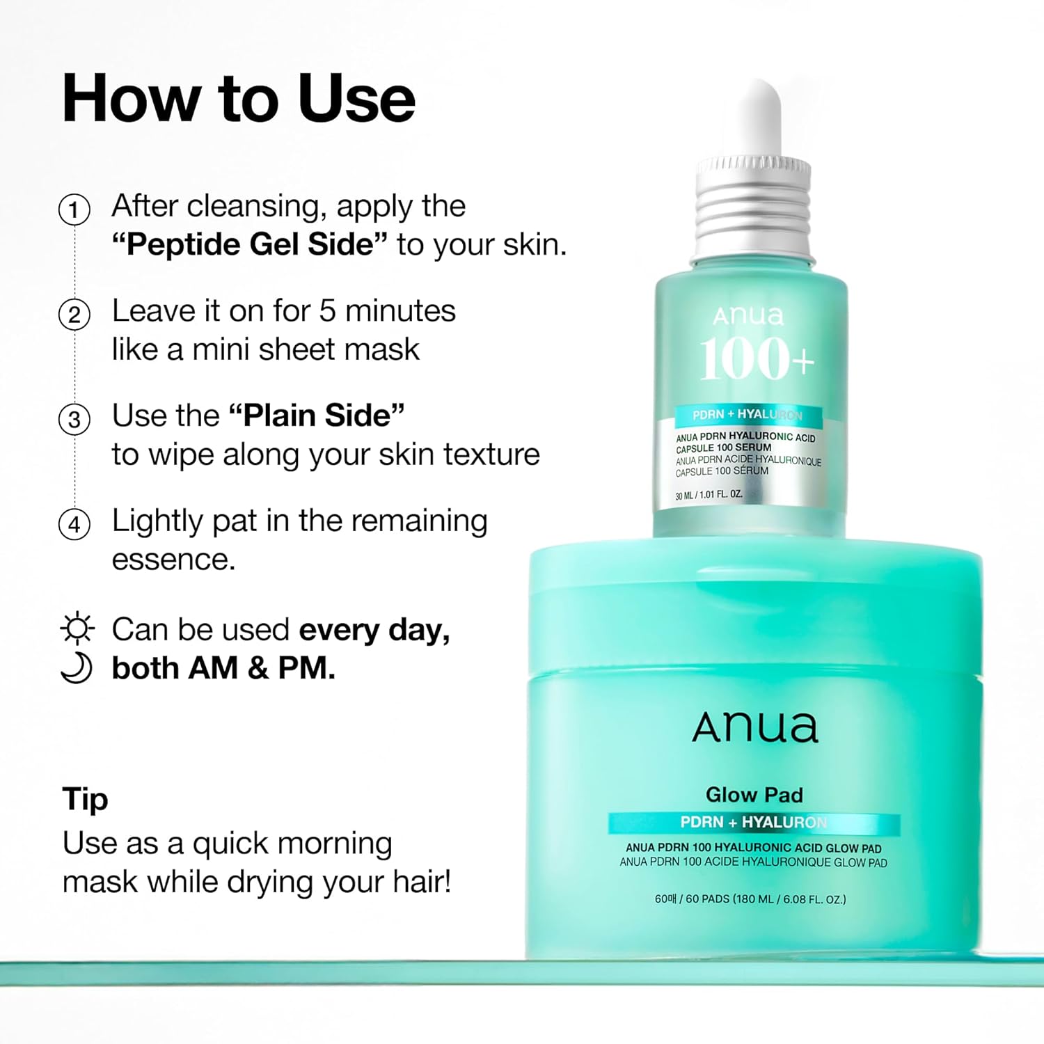 [Anua] PDRN 100 Hyaluronic Acid Glow Pad 6.08 fl oz (180ml) (60Pads)